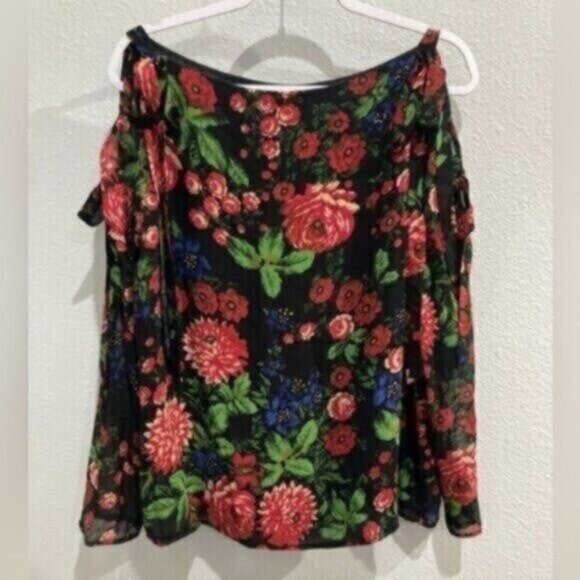 Club Monaco Silk Floral Top Contemporary Ruffle Office Boho Colorful - Picture 1 of 6